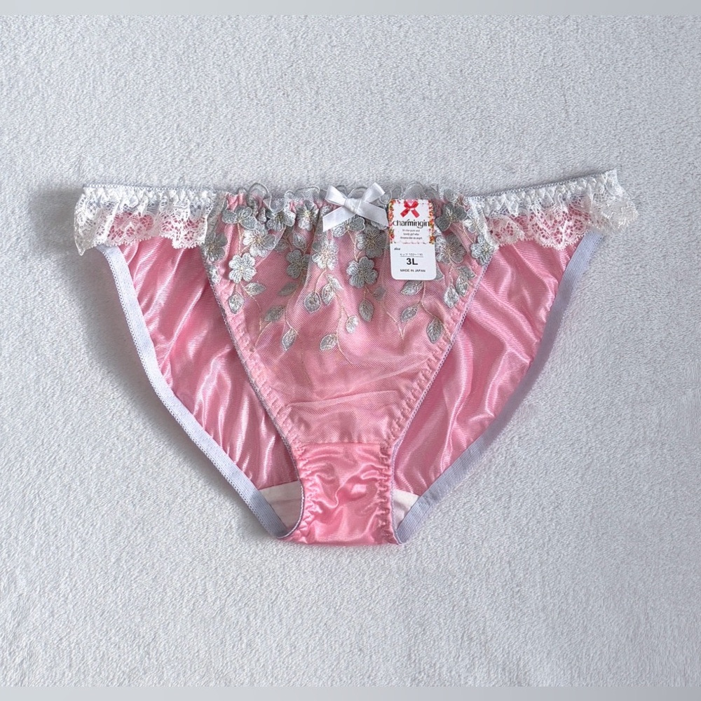 Sold Out US-L/JP-3L Japanese Embroidery Ruffle String Shiny Tricot Nylon Panties